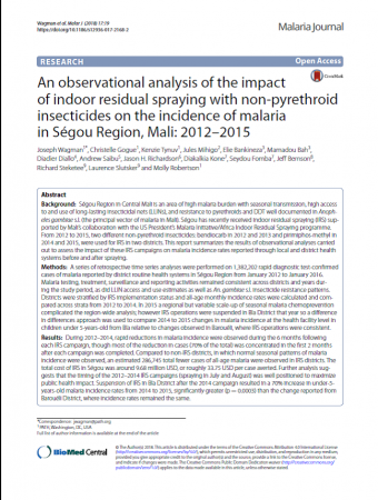Malaria Journal 2018 An Observational Analysis of the Impact of IRS with non-Pyrethroid Insecticides