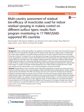 Multi-country Assessment of Residual Bio-Efficacy of Insecticides Used for Indoor Residual Spraying in Malaria